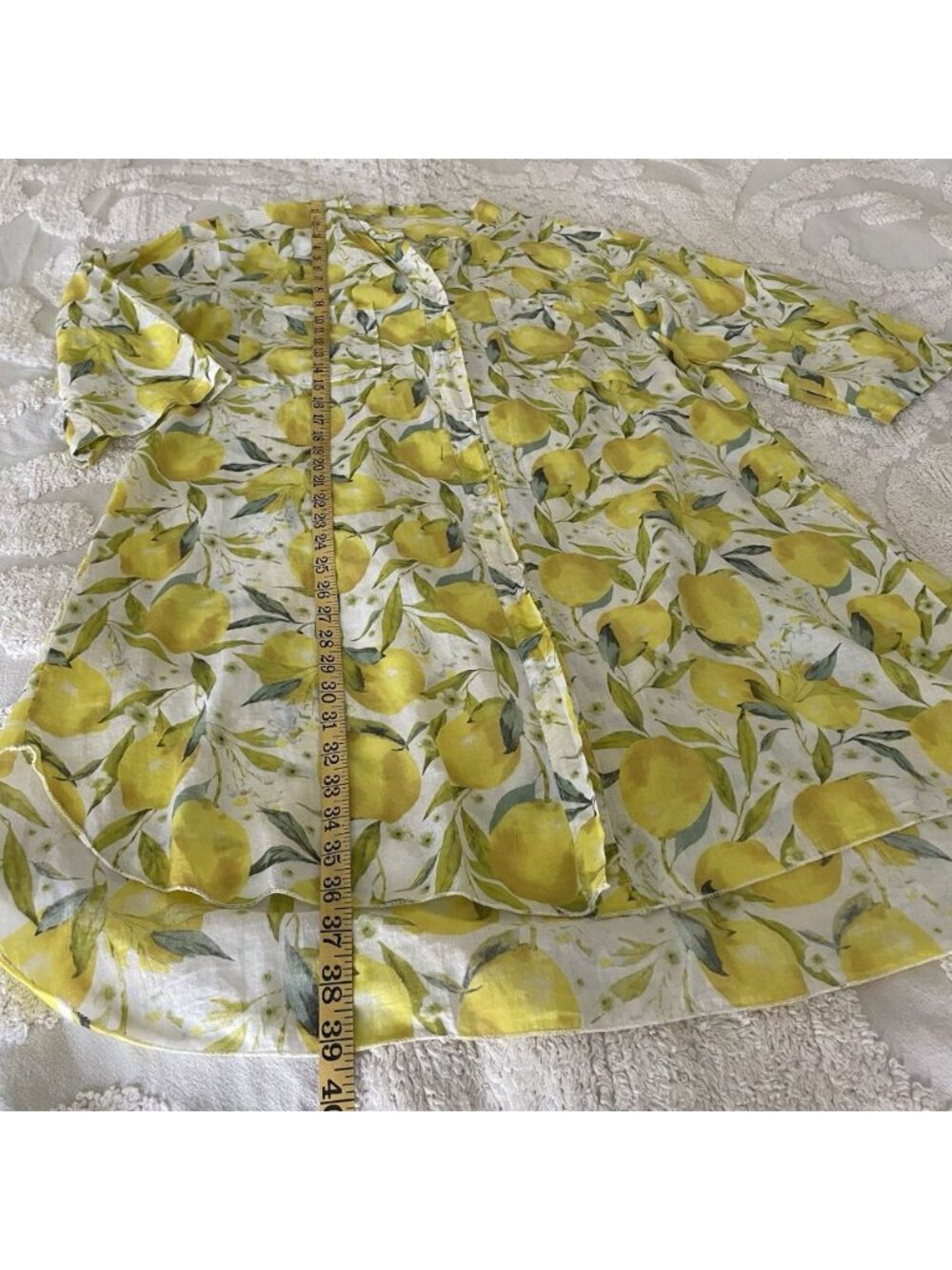 Cotton Voile Lemon Shirt Dress in Limoncello Made In Italy Large Or OS Vacation - Picture 3 of 12